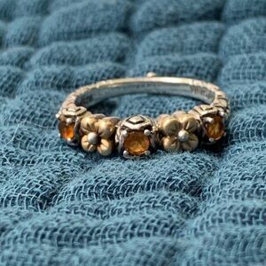 Designer Barbara Bixby Sterling Silver Ring with solid 18 kt floral accents